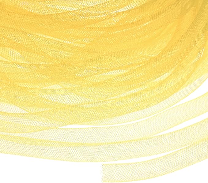 Mesh Tube Ribbon 25 Yards, 10mm Elastic Fabric Ribbons Mesh Tubing for Crafts/Gift Wrapping/Flower Bouquets/Wedding/Birthday/Holiday/Wreaths Christmas/Decoration[Ginger Yellow]