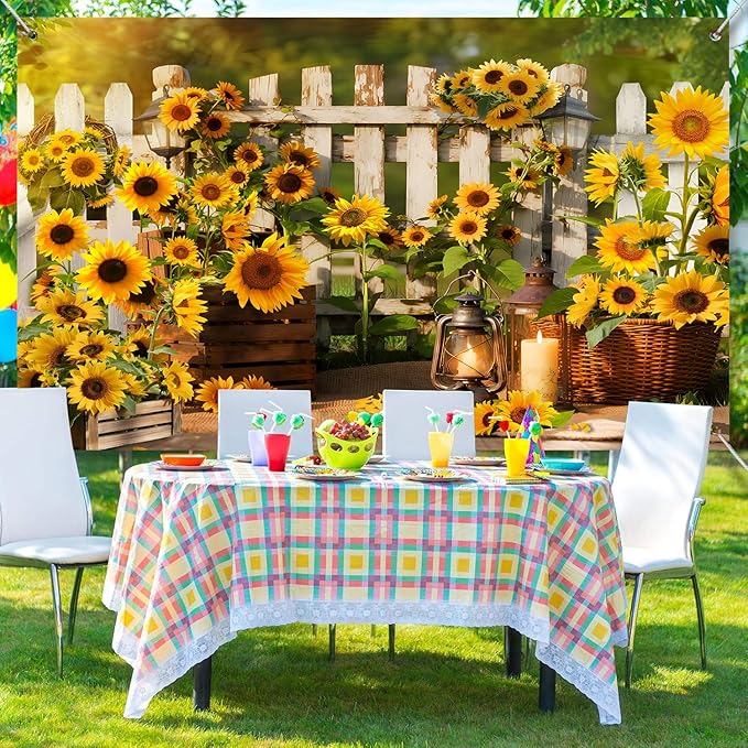 Rustic Sunflowers Backdrop Rustic Wooden Fence Sunflower Floral Photography Background for for Girls Woman Garden Party Banner Decoraitons Portrait Photo Booth Studio Props 7x5ft FU013DX