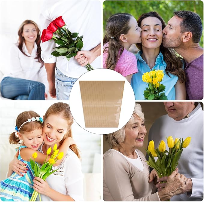 Motroce 100Pcs Flower Bags for Bouquets, 9.5 x 17.9 Inches Flower Bouquet Wrapping Paper Floral Sleeves, Clear Front Kraft Paper Bouquet Bags, Brown