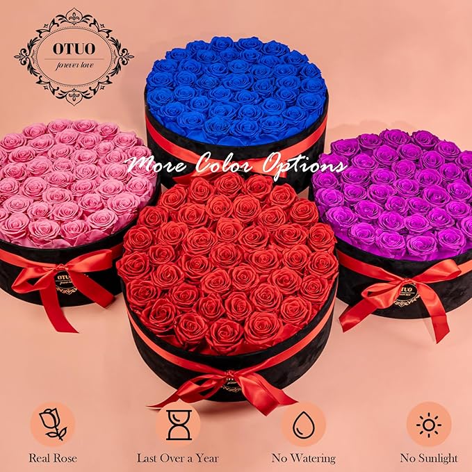 40 Real Preserved Roses in Suede Box Forever Roses Last Up to 3 Years, Flowers for Delivery Prime, Mother’s Day, Birthday, Christmas - Red