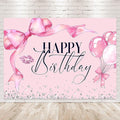 Pink Bow Happy Birthday Backdrop 7Wx5H Photography Bowknot Balloons Coquette Birthday Lips Diamond Balloons Background Woman Bachelorette Party Decorations Banner Photo Booth Props Supplies
