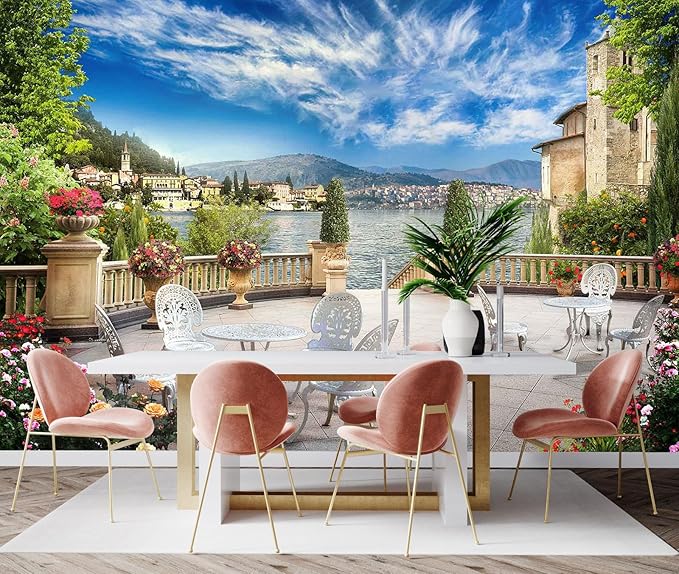 Landscaped Courtyard Mural, Wallpaper can be Used to Decorate Rooms, Living Rooms, Bathroom backdrops（Non-self-Adhesive）