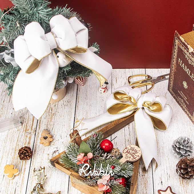 Ribbli White Velvet Wired Ribbon 4 Inch Luxury Matte Velvet Christmas Ribbon for Gift Wrapping Christmas Tree Decoration Crafts Wreaths Supplies - 10 Yards