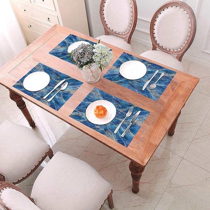 Placemats Set of 4 PVC Woven Place Mats Heat Resistant Easy to Clean for Indoor Outdoor Party Kitchen Dining Table Decoration 12"x18",Marble Pattern
