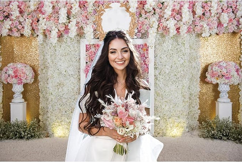 12x10ft Pink Flower Wall Photography Backdrop Proposal Ceremony Wedding Floral Photography Background Women Girl Birthday Party Bridal Shower Decor Banner Photo Booth Props