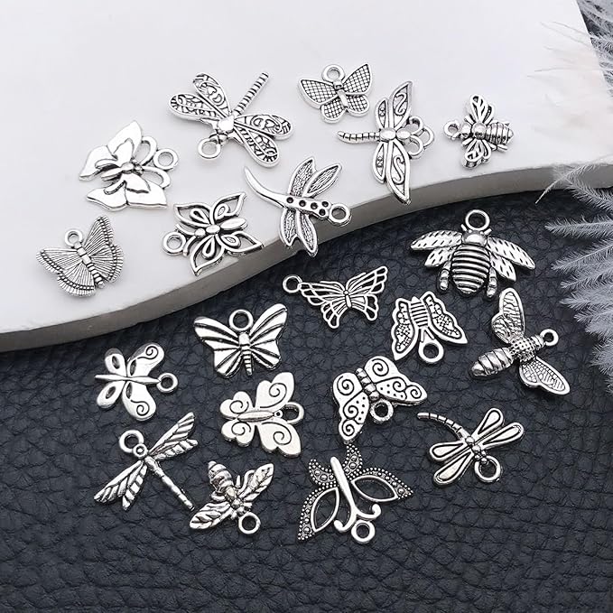 WOCRAFT 60pcs Antique Silver Butterfly Bracelet Charms for Jewelry Making Sets DIY Necklace Bracelet Keychain Crafting Charms Kit Craft Supplies (SN845)