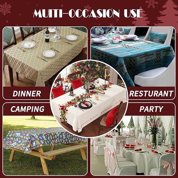 Christmas Rectangle Table Cloth,100% Waterproof Tablecloth,Christmas Decorations for Home, Vinyl Tablecloth Plastic Table Cover for Party，Picnic,Dining,Outdoor 54" x 78",Frosted Wreath