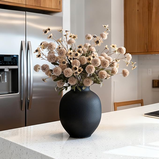 HyeFlora Fake Kiku Flowers,Faux Silk Pompon Mums 40heads Artificial Flowers,Chrysanthemum Stems Floral Arrangement Dried Flowers Vintage Decorative Indoor Home Vase Decor Beige with Wax
