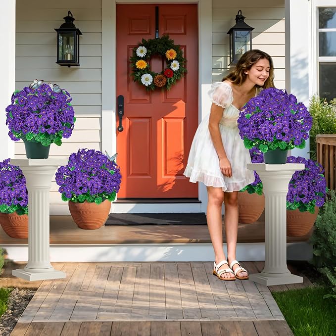 Artificial Handmade Geraniums With Flowers Scent Pots White Pink Purple Lavender Lifelike Faux Geraniums Bushes Fake Flowers for Wedding Party Home Office Indoor outdoor Plants Decor (Lavender color)