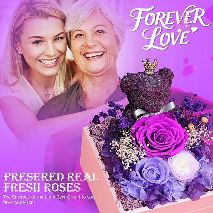 Gifts for Mom Grandma Christmas Birthday Preserved Flowers Roses with Heart Necklace Fresh Flowers for delivery Prime Eternal Forever Flower Box Xmas Gifts for Women Mother Her Wife from Daughter