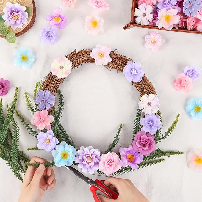 210 Pcs Mini Silk Flower Heads Small Fake Rose Daisy Faux Flowers Bulk for Crafts Artificial Loose Fabric Flowers Heads Sunflower Bulk for Wedding Hair Cap Dresses Decorations, Purple