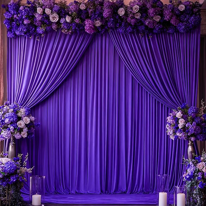 Purple Backdrop Curtains - 8 Panel Wrinkle-Free Polyester Photography Drapes for Baby Shower & Birthday Party - 32 x 10FT