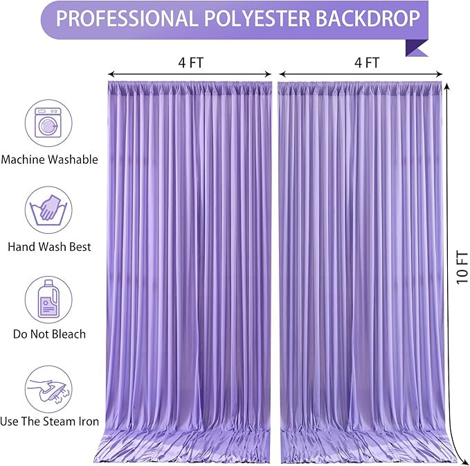 Lavender Backdrop Curtain 2 Panels-Wrinkle-Free Champagne Curtains Polyester Photography Drapes for Baby Shower Birthday Party Photo Background Backdrop Stand- 8 X10FT (Lavender)