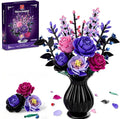 Flowers Bouquet Building Set - Purple Roses Botanical Collection Building Blocks for Adult Women, Artificial Flowers Gothic Home Decor Christmas Birthday Gift for Adults Kids Girls 6-12