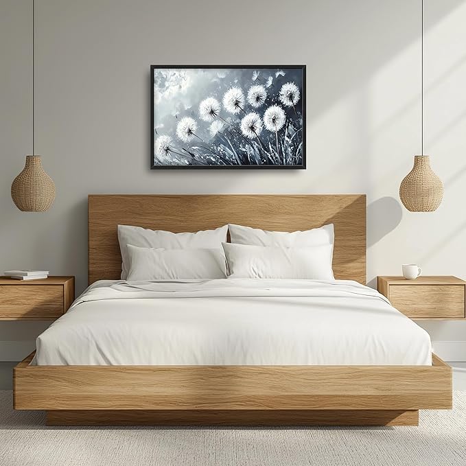 Rustic Dandelion Large Wall Art Framed Wall Decor for Living Room Farmhouse Floral Pictures Oversized Canvas Print Painting Modern Extra Large Framed Artwork for Bedroom Office 36"x24"