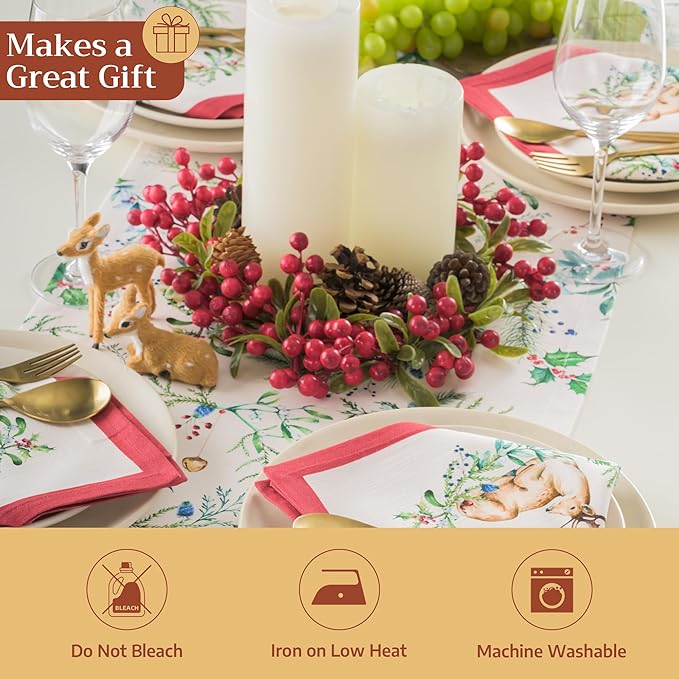Maison d' Hermine Table Runner 100% Cotton Single Layer Table Runners 72 inches Long for Thanksgiving Christmas Decorations Home Kitchen Dining Party Wedding (Holly Time, 14.5" x 72")