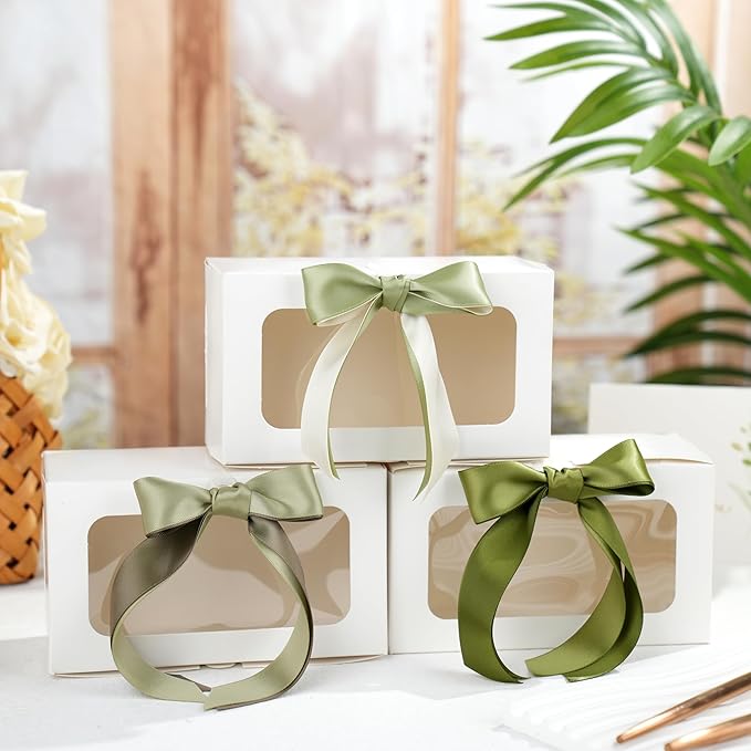 Sage Green Ribbon 1 Inch Moss Green Double Face Satin Polyester Ribbon 6 Rolls 60Yards Wedding Gift Wrapping Crafts