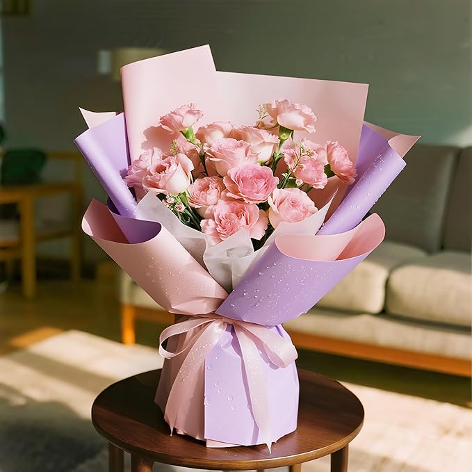 WRAPAHOLIC 20 Sheets Flower Wrapping Paper - 22.4 x 22.4 inch Lilac Purple Color Water-Resistant Floral Bouquet Wrapping Paper, Florist Supplies Packaging for Wedding Birthday Gift DIY