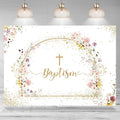 Baptism Backdrop God Bless Floral Golden Dots First Holy Communion Christening Photography Background Baptism Party Decoration Supplies Baby Shower Banner Photo Booth Studio Props 7x5ft