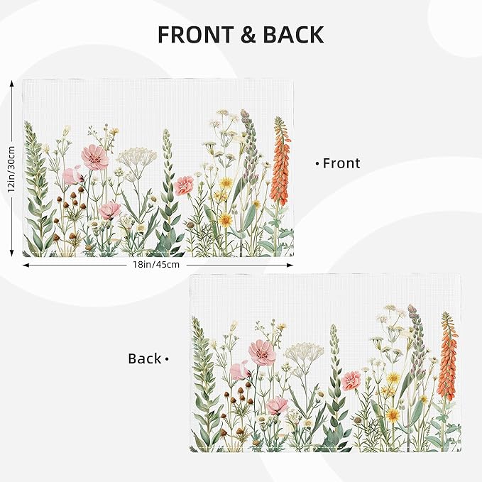 Floral Placemats Set of 4 Flower Daisy Spring Table Mats Washable Place Mats for Home Party Indoor Kitchen Dining Table Decoration 12x18 Inch