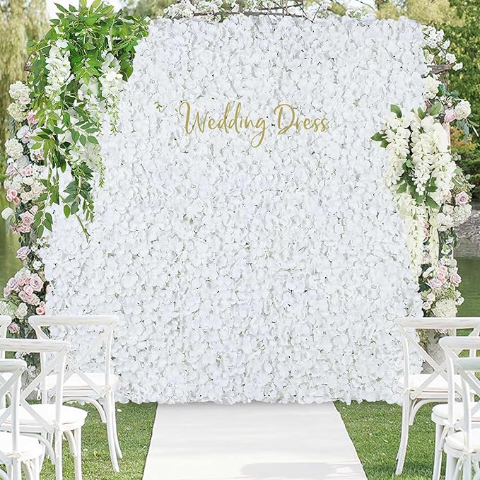 Flower Wall Panels White Backdrop: Artificial Flower Wall Backdrop 3.75ft by 5ft Hydrangea Floral Wall for Wedding Party Christmas Decoration (12 Pcs 15 x 15 Inch)
