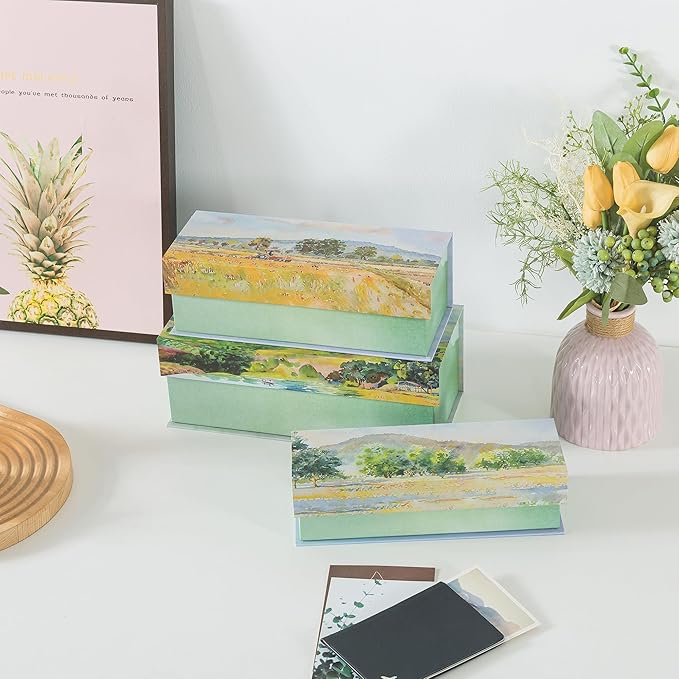 Soul & Lane Decorative Storage Boxes with Lids, Set of 3 Cardboard Boxes for Home Décor and Documents, Memory Organizers for Keepsakes with Magnetic Closure, Photo Storage, Pastoral Tranquility