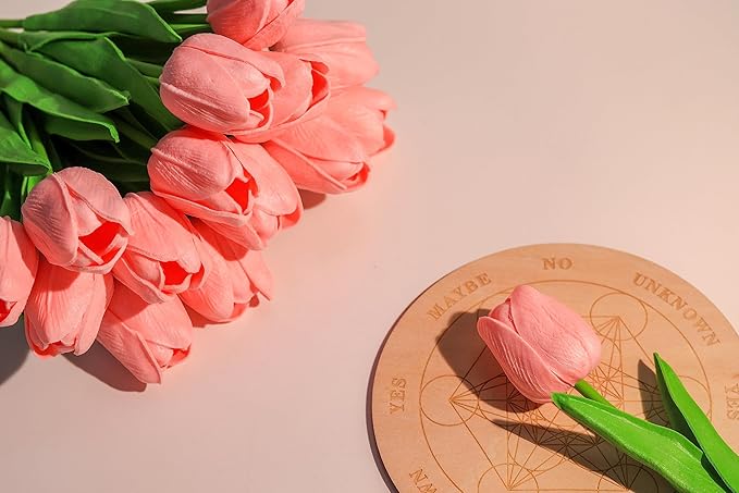 SITUMEIZI 15pcs Pink Tulips Fake Artificial Flowers Real Touch 14" Silk Flower for Home Kitchen Decor Spring Easter Wedding Bouquet Decorations Office Valentine's Day Gifts