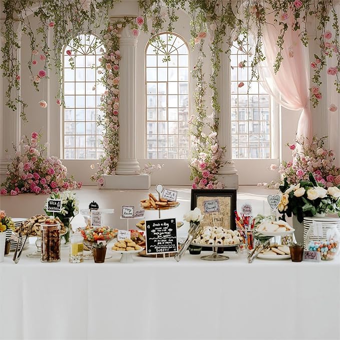 Baocicco Pink Palace Backdrops 9x6ft White and Pink Windowsills Botanical Background Princess Birthday Party Banner Supplies Wedding Ceremony Anniversary Engagement Banner Photo Booth Studio Prop