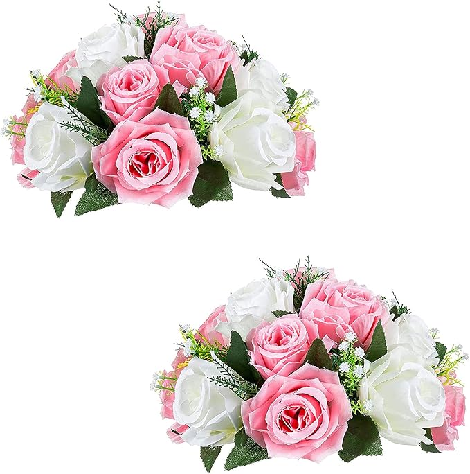 Sziqiqi Pack of 2 Fake Flowers, Silk Rose Flowers, Suit for Wedding/Party Centerpiece Road Lead Flower Rack Decorations, 2 Pieces