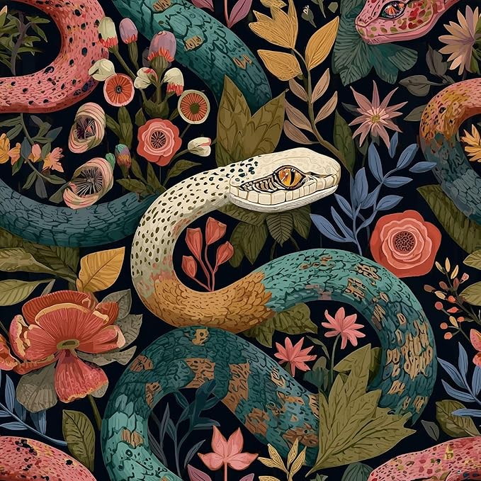 Floral Peel and Stick Modern Animal Contact Paper Whimsical Snake Removable Botanical Leaf Wallpaper 17.7" x 118.11" Wall Paper Watercolor Self Adhesive for Classroom Bedroom laundry room bathroom