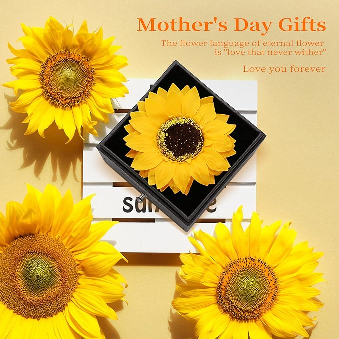 Sunflower Gifts for Women Artificial Sunflowers Gift for Her Mom Wife with Necklace in 100 Texts I Love You on Mother's Day Birthday Sunflower Decor