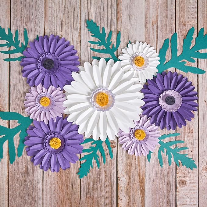 17PCS Purple Paper Flowers Decorations for Wall Artificial 3D Giant Daisy Paper Flowers Classroom Bulletin Board Floral Backdrop Hanging for Tea Party Wedding Baby Shower Purple Birthday Decorations