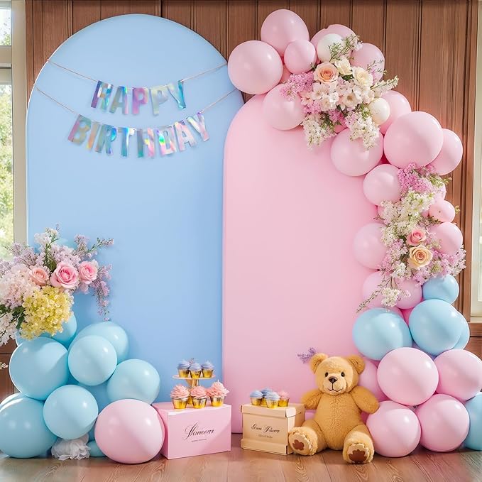 Arch Backdrop Cover Set of 2 Pink Blue Arch Cover 7.2 and 6ft Wedding Arch Cover Stretchy Backdrop Birthday Bridal Baby Shower Gender Reveal Party Arch Stand Covers Spandex