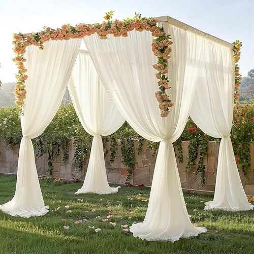 10ft x 10ft Ivory Backdrop Curtain Drapes, Wrinkle-Free Sheer Chiffon Fabric Photo Background Panels for Wedding Arch Party Ceremony Stage Photography Decorations
