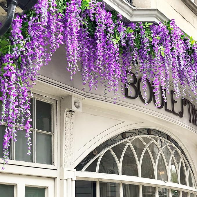 Wisteria Hanging Flowers,Fake Hanging Flowers,Wisteria artificiales Garland for Home Wedding Arch Floral Party Garden Ceremony Outdoor Decor,3.6 feet Long(36,Purple)
