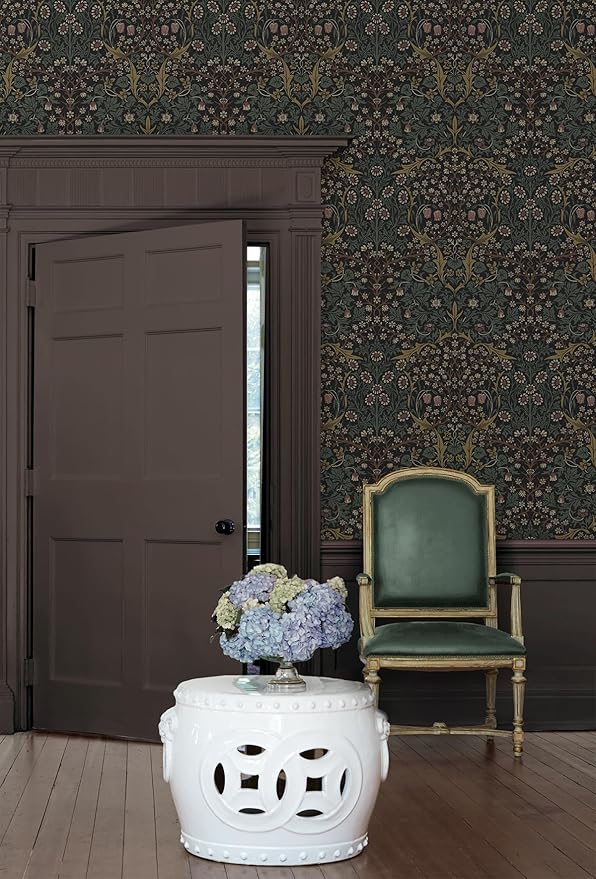 NextWall Seabrook Designs Victorian Garden Floral Vintage Prepasted Wallpaper (Blacksmith & Cliffside)