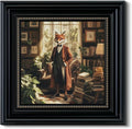 Vintage 3D Textured Fox Duke Scholar Framed Wall Art 16x16, Anthropomorphic Animal Portrait Sandstone Panel Print Artwork, Rustic Retro Farmhouse Living Room Bedroom Study Gallery Home Decor