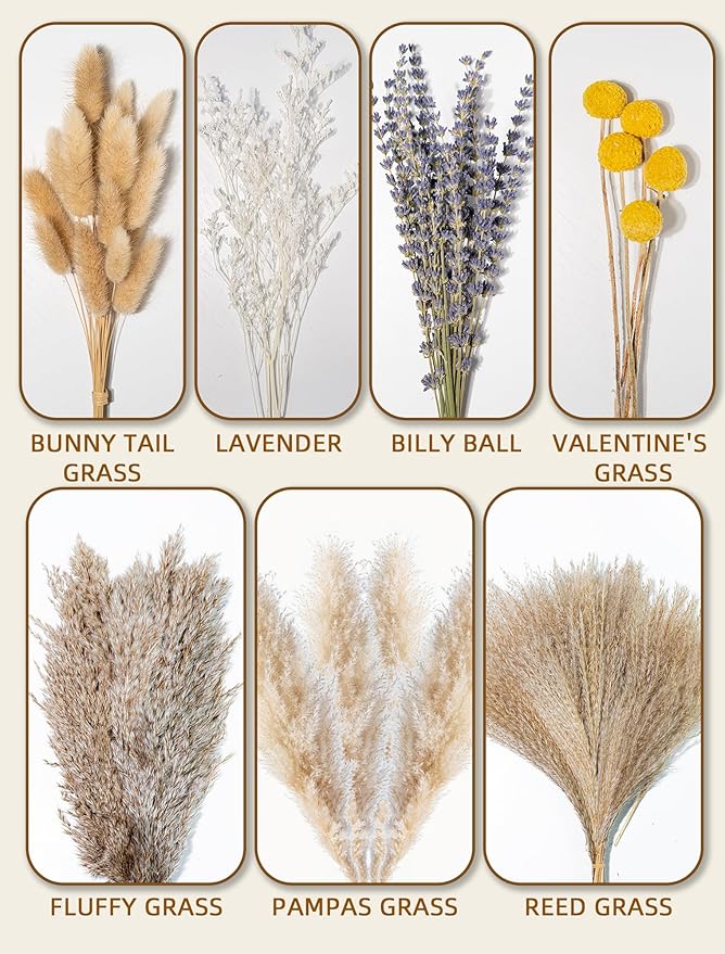 Boho Decor Bouquet - Pampas Grass,Eucalyptus,Lavender,Bunny Tail,Billy Balls 16~17inch Natural Dried Flowers for Home,Living Room,Wedding,Room,Wall Decor