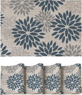 Artoid Mode Floral Vinyl Placemats Set of 4, Heat Resistant Washable Non-Slip Plastic PVC Place Mats for Party Kitchen Dining Decor, Blue Grey