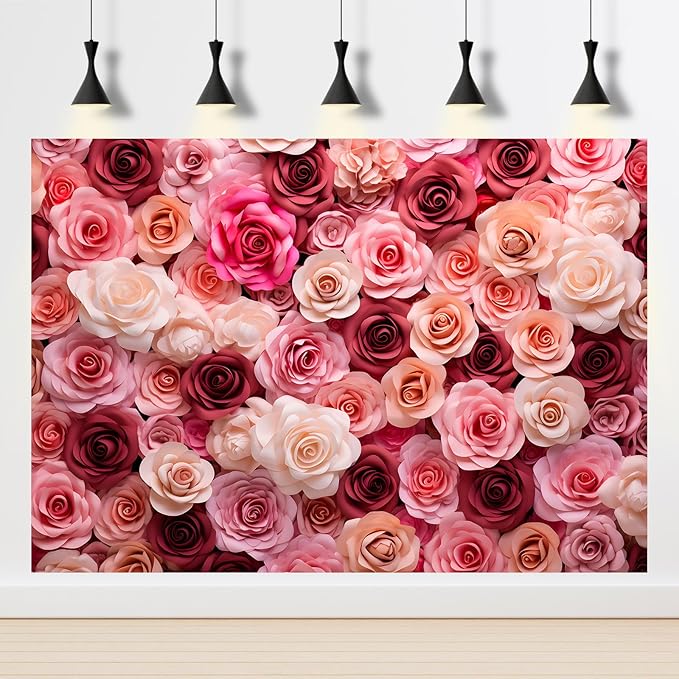 Pink and White Roses Background for Wedding Ceremony or Valentine's Day Flowers Wall Photography Backdrop Anniversary Birthday Wedding Baby Shower Background Children Adults Studio Prop 10x6.5ft