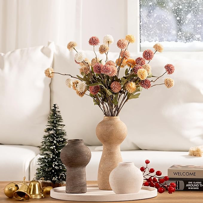 Ceramic Vase Home Table Decor - Flower Vase Set of 3 Living Room Kitchen Decorations Farmhouse Modern Rustic Vases Decorative Centerpiece for Shelf Bedroom Office Bathroom Dining Coffee Desk