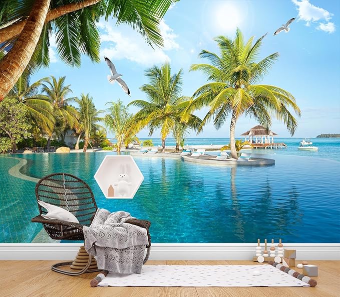 Eierme-Luxury Beach Resort Background Mural Wallpaper Peel and Stick 160" x 114"