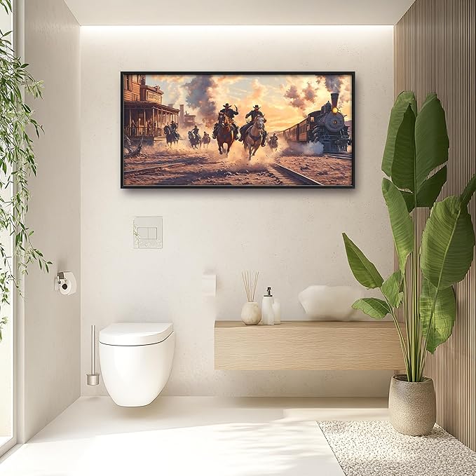 Western Coyboys Large Wall Art Framed Wall Decor for Living Room Western Vintage Pictures Oversized Canvas Print Painting Modern Extra Large Framed Artwork for Bedroom Office 60"x30"