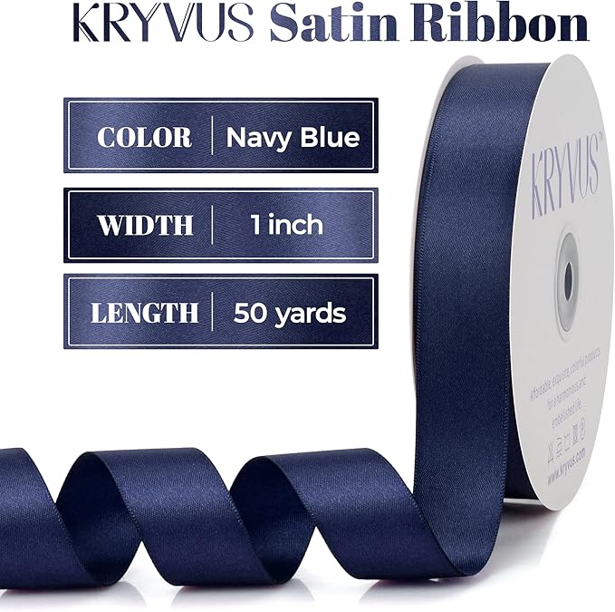 Navy Blue Satin Ribbon, Double Faced 1 Inch X 50 Yards Navy Blue Ribbon, Premium Satin Ribbon for Gift Wrapping, Crafts, Hair Bow Making, Sewing, Flower Bouquet, Wedding Party Decor