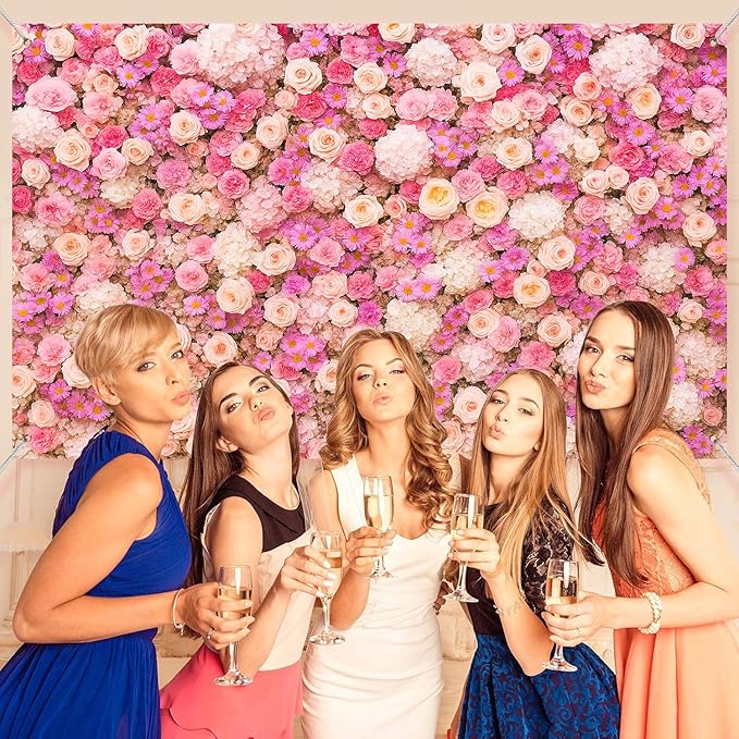 Pink Flower Wall Backdrop 7x5ft Elegant Floral Photography Background Banner for Wedding, Bridal Shower, Baby Shower Girl, Birthday Party, Engagement & Photo Booth Decor