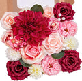 Serwalin Burgundy Hot Pink Artificial Flowers Silk Flowers Fake Cake Flowers Arrangements for DIY Wedding Bouquets Party Table Centerpieces Home Decorations Indoor Outdoor