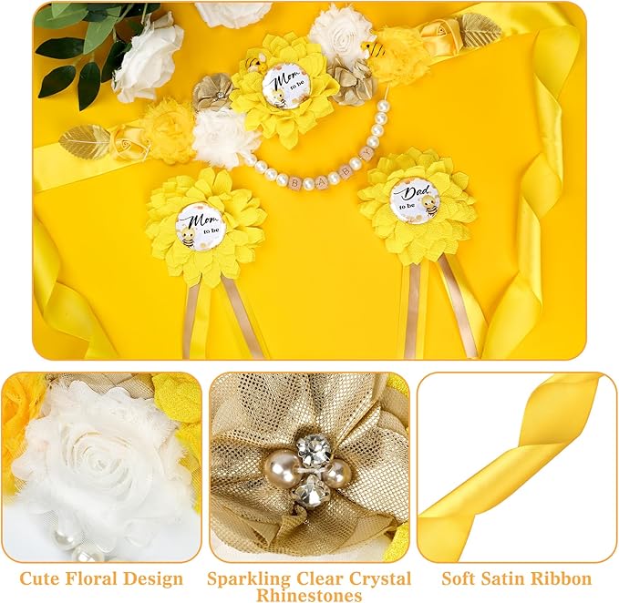 INSYOHO Bee Baby Shower Decorations - Adjustable Honey Bee Theme Maternity Belt with Beautiful Flowers Baby Shower Decorations, Gender Reveal Party Supplies for Mom to Be