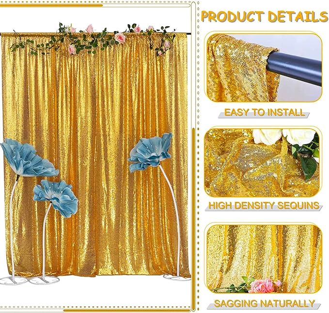 Gold Sequin Backdrop 10FTx10FT 1 Panel Glitter Curtain Backdrop Sparkle Background for Weddings Showers Christmas Festivals Photography Graduations