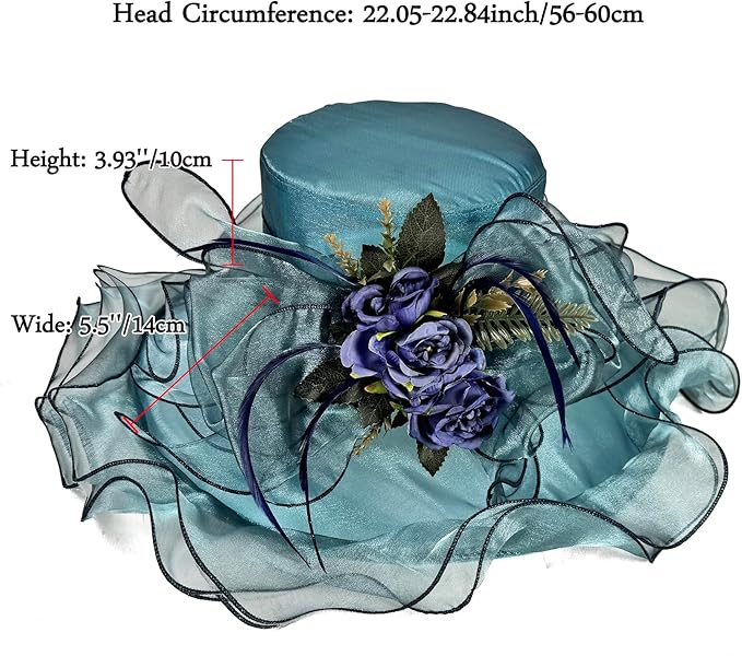 Organza Derby Hats for Women Wide Brim Fascinator Hat Rose Flower Wedding Tea Party Hat