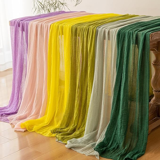 6pcs Grey Gauze Rustic Cheesecloth Table Runner 120 Inch 10 FT for Wedding Baby Shower Bridal Shower Birthday Engagement Garden Outdoor Party Long Sheer Boho Decorations